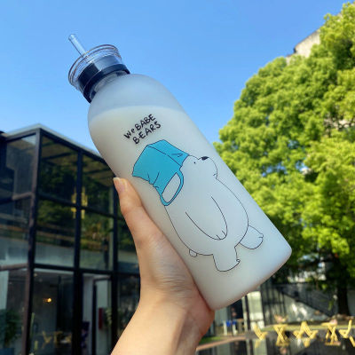 1000ML Portable Large Cartoon Water Bottle Panda Cute Bear Frosted Straw Cup Food-grade Heat-resistant Good Feel Water Bottle