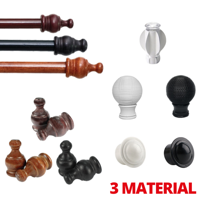 End Cap Curtain Rod / Penutup Batang Langsir (28mm) Wooden Kayu Metal