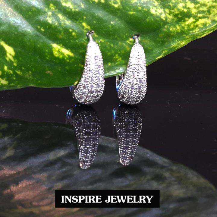 inspire-jewelry-ต่างหูห่วงเพชร-ขาล็อคงานจิวเวลลี่-งานเกรดพรีเมี่ยม-size-0-8x2cm-งานปราณีตพร้อมกล่องกำมะหยี่-น่ารัก-ใส่ถอดง่าย