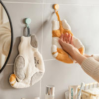 Creative Cat Shape Coral Fleece Hand Towel Quick Dry Absorbent Pot Dish Cloth แขวนผ้าขนหนูห้องครัวห้องอาบน้ำเครื่องมือทำความสะอาด