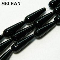 Meihan Wholesale (2 strandsset) 10*30mm black agate smooth teardrop shape beads for jewelry making design fashion stone