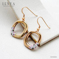 Lenya Jewelry ต่างหูดีไซน์น่ารักตัวเรือนเงินแท้ 925 ประดับเพชร DiamondLike แซฟไฟร์สีชมพู (Pink Sapphire) และสโมคกี้ควอตซ์ (Smoky Quartz)