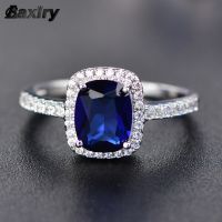 Trendy Aquamarine Silver Color Rings For Woman Wedding Engagement Blue Sapphire Ring 2022 Trend Natural Luxury Original Jewelry