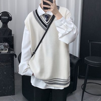 CODTheresa Finger New Mens Loose Casual Korean Style Knitted Sleeveless Sweater Vest Couples Fashion Spring Autumn College Style Sweater Waistcoat for Men