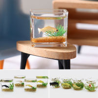 1Pcs Random Mini Fake Fish Tank Desk Decoration Small Transparent Glass Acrylic Fish Tank Office Table Ornaments Home Decor Cups  Mugs Saucers