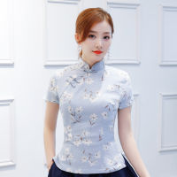 แฟชั่นสตรีเสื้อวินเทจสไตล์จีนท็อปส์คอจีนเสื้อเลดี้เสื้อผ้า cheongsam สั้น qipao ดอกไม้ S-XXXL