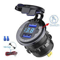 12-24V Dual USB QC 3.0 36W Quick Charging Car Charger พร้อมสวิตช์ LED แสดงแรงดันไฟฟ้า Waterproof Car Charger