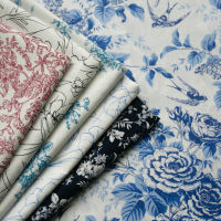 140X50ซม. คลาสสิกสีฟ้าและสีขาว Porcelain Rose Poplin ผ้าฝ้ายเสื้อฤดูร้อนเสื้อผ้าผ้า Diy ผ้า