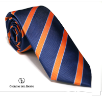 Giorgio Del Sarto Necktie 7.5 cm Blue with Orange Stripe Fabric Texture เนคไทสีน้ำเงินมีเท็กเจอร์