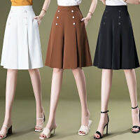 ผู้หญิง Culottes ผู้หญิง2022ฤดูร้อนบางส่วนสูงเอว Slim หกจุดกางเกงขากว้างผ้าไหมน้ำแข็งผ้าม่านหลวมเข่า A-Line กระโปรง