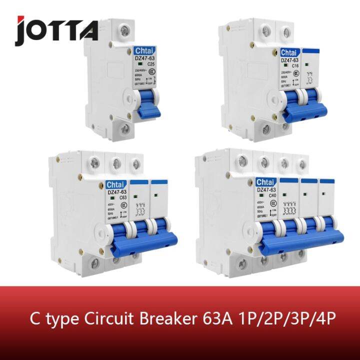 Dz47 1p 2p 3p 4p 63a 400v C Type Mini Circuit Breaker Mcb 35mm Din Rail
