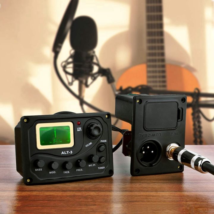 acoustic-guitar-pickup-tuner-5-band-eq-equalizer-acoustic-guitar-preamp-piezo-pre-amp-amplifier-system-with-volume-knob-lcd-display-built-in-mic