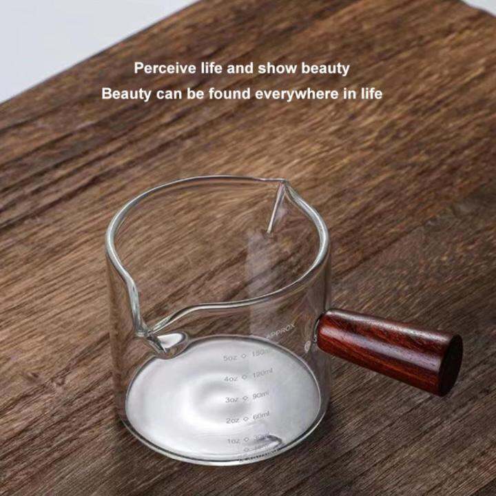 Coffee Cup Heatresisting Glass Espresso Measuring Cup Double Mouth Glass Milk Jug With Wooden