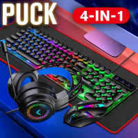 Punk Gaming Keyboard and Mouse USB Wired Backlit Retro 108 Keys Mechanical Feeling Keyboards Headphone Mouse Pad 4in1 for Gamer