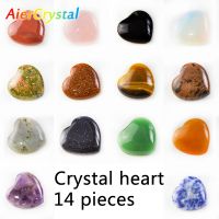 14 Pcs Crystal Heart Natural Stone Love Shape Ornaments Rough Seven Chakra Mineral Fashion Jewelry Spiritual Healing Home Decor