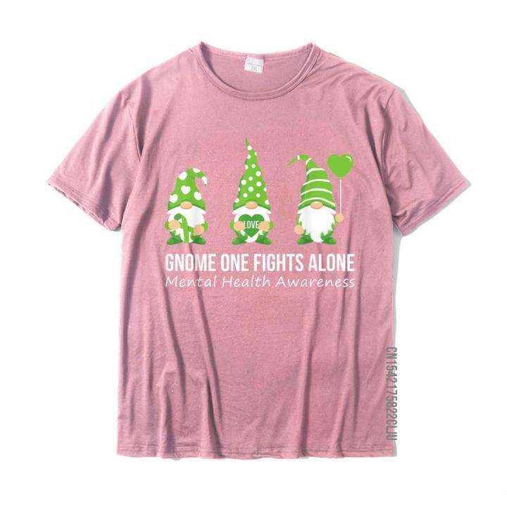 gnome-one-fights-alone-mental-health-awareness-green-ribbon-t-shirt-cotton-printing-tops-t-shirt-company-mens-top-t-shirts