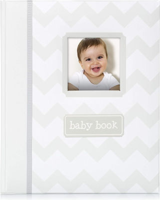 Pearhead Little Pear Chevron Baby Book, Baby Keepsake, Baby Memory Book, Baby Girl or Baby Boy Photo Album Gender-Neutral, Gray 9x10.75x0.75 Inch (Pack of 1) Chevron Baby Book