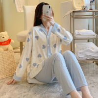 HotWomen ชุดนอนชุดผ้าฝ้าย100 ชุดนอนอะโวคาโดพิมพ์ Pijama หญิง Homewear ชุดนอนแขนยาวปกเสื้อกางเกงสูทชุดนอน