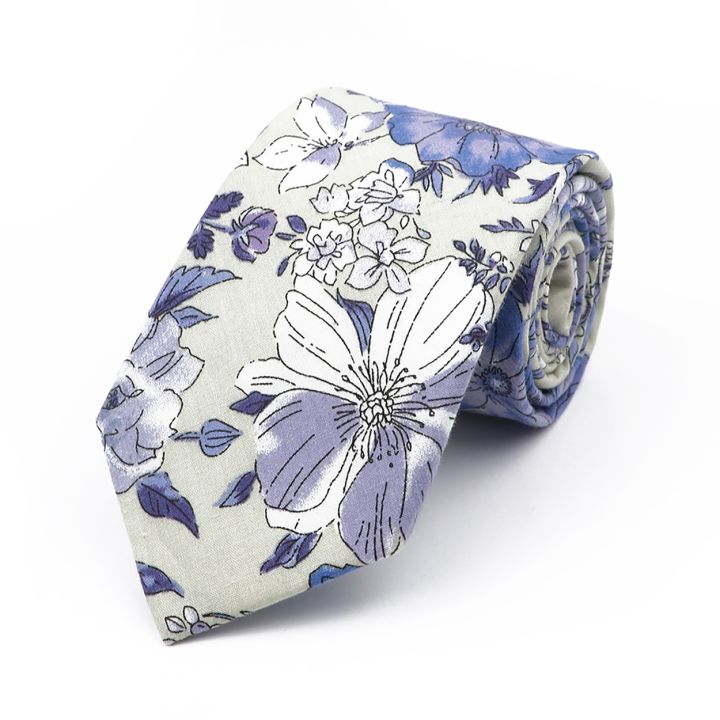 new-chic-floral-tie-for-men-women-100-cotton-beautiful-elegant-flower-necktie-white-blue-narrow-skinny-wedding-casual-cravat
