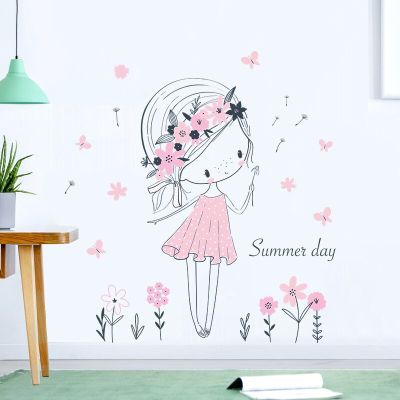 Beautiful Summer Girl Wall Stickers For Girl Child Room Bedroom Home Decoration Wallpaper Cute Pink Series Beautify Decor Decals