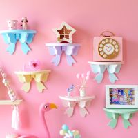 【YF】 Kawaii pink bow wall storage rack girl bedroom decoration wall-mounted free punch shelves