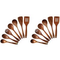 14 PCS Teak Wooden Kitchen Cooking Utensils, Non-Stick Spoons and Spatula Cookware for