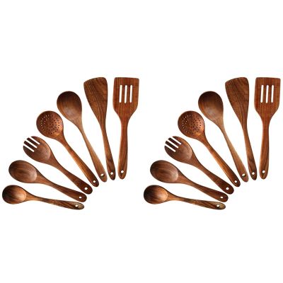 14 PCS Teak Wooden Kitchen Cooking Utensils, Non-Stick Spoons and Spatula Cookware for Home and Kitchen