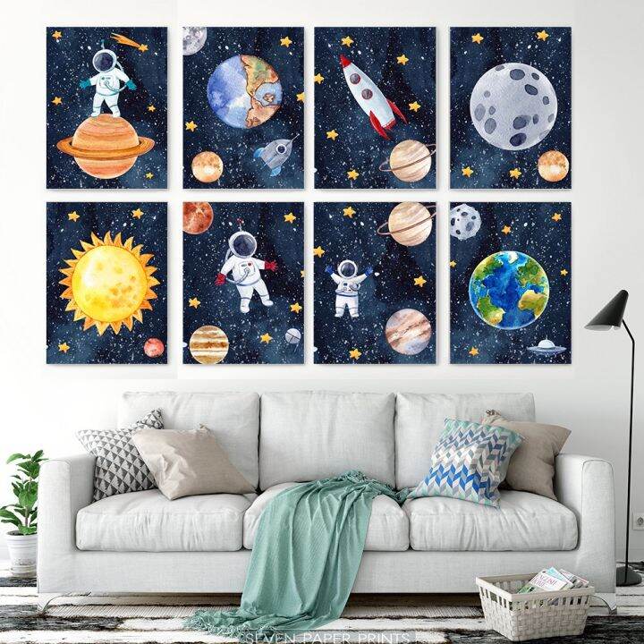Hiasan Dinding Astronot Poster Gambar Planet Matahari Bumi Wall Decor