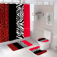 【CW】☜  Leopard Shower Curtain Set Fashion Pattern Curtains Non Toilet Cover Floor And Rug Sets