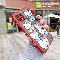 Jjlingji เคสสำหรับ OPPO A15 A35 A15s 4G ลายการ์ตูนแฮปปี้ฮัลโหลคิตตี้บางขอบสี่เหลี่ยมด้านข้างดีไซน์ใหม่กันกระแทกมีน้ำค้างแข็งโปร่งใสแข็งเคสมือถือคลุมทั้งหมดเคสป้องกันกล้อง