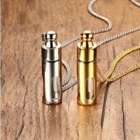 KOtik Men Glass Cylinder Aromatherapy Perfume Pendant Necklace Cremation Male Jewelry