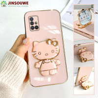 (พร้อมตัวยึด) เคสมือถือสำหรับ Samsung Galaxy A51 / Samsung A71 4G 5G/ Samsung A72 4G 5G เคสสำหรับการ์ตูนเด็กหญิงเด็กชาย Hello Kitty กระจกพับเป็นขาตั้ง + เคสด้านหลังแบบนิ่ม