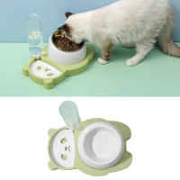 Cat Food Bowl 4 in 1 Multifunctionl Cartoon Panda 15 Degree Tilted Raised Pet Water Food Bowl with Stainless Steel Bowl