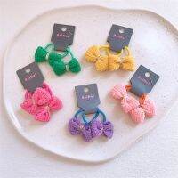 ✚✁ Autumn New Sweet Girl Princess Rubber Band Headwear Fashion Korean Children 39;s Simple Cute Colorful Wool Crochet Bow Hair Rope