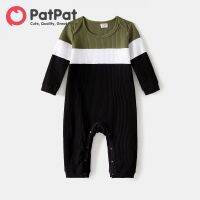 PatPat Family Matching Outfits Long-Sleeve Button Front Solid Spliced Dresses Colorblock Rib Knit Tops For Boy Girl Women Men (ต่อชิ้น)