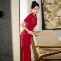 Yourqipao ฤดูร้อนยาวสีแดงลูกไม้ cheongsam ย้อนยุคที่จัดเลี้ยงแคทวอล์ประสิทธิภาพ qipao สไตล์จีนชุดแต่งงานตอนเย็นสำหรับผู้หญิง