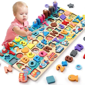 Ellyfun Wooden Educational Toy Gift Set Shape Sorter Toys for Kids Educational  Toys Blocks Puzzle