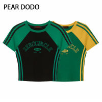 PEAR DODO เสื้อยืดแขนสั้นพิมพ์ลายตัวอักษรสไตล์เกาหลีสำหรับผู้หญิง