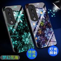 Nana Ko Electron】เคสกระจกป้องกันมือถือเรืองแสงเคสสำหรับหัวเหว่ย Honor 90 Pro ฝาหลังเข้มสำหรับ Honor 90เคสลายดอกไม้