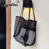 COD DSFGERERERER Yogodlns Trendy New Mesh Hollow Out Tote Bag Candy Large Capacity Canvas Shoulder Bag