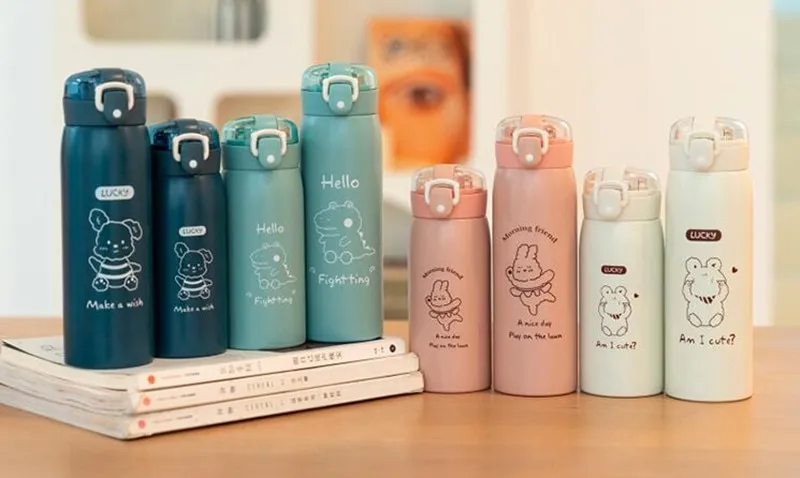 Portable Kids Thermos Mug With Straw Stainless Steel Cartoon Vacuum Flasks  Children Cute Thermal Water Bottle Tumbler Thermocup