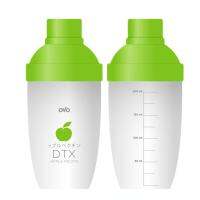 Health+ แก้วเช็คพลาสติกขาวขุ่น ฝาเขียว เนื้อดี กระจายตัวไว พิมพ์ลาย OVO DTX แอปเปิ้ล ขนาดบรรจุ 300 มิลลิลิตร พกพาสะดวก กระทัดรัด ล้างง่าย