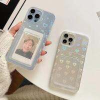 เคสโทรศัพท์รูปหัวใจนิ่มภาพโฮโลแกรมพร้อมกระเป๋าเก็บบัตร,เคสโทรศัพท์น่ารักนิ่มสำหรับ Iphone 14 13 12 11 Xs/x XR 7P/8P เลเซอร์โปร่งใสรูปหัวใจ