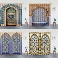 Vintage Moroccan Door Bath Curtains Creative Design Boho Ethnic Retro Decor Modern Fabric Bathroom Shower Curtain Set With Hooks