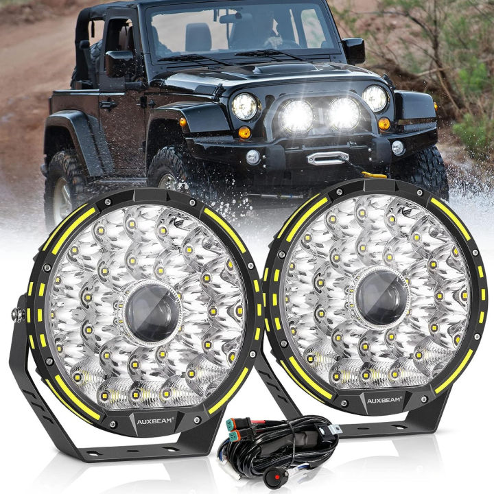 auxbeam-9-inch-round-led-offroad-lights-270w-37776lm-ultra-brightness-driving-light-bar-work-light-360-pro-series-spot-light-with-dt-connector-wiring-harness-for-truck-jeep-pickup-atv-utv-2pcs