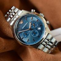 นาฬิกาข้อมือผู้ชาย Armani Blue Dial Silver Tone Stainless Steel Bracelet Men Watch AR1974