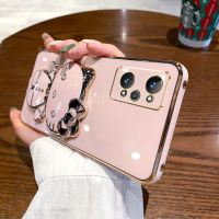 เคสสำหรับ Realme GT Neo 3 GT Neo 3T GT Neo2 GT 2 Pro GT รุ่น Master GT 5G เคสพร้อมกรอบขาตั้งกระจกแต่งหน้าแมวน่ารักกรอบสี่เหลี่ยมเคลือบ6D เงากรณีที่โทรศัพท์ของผู้ถือนิ่มซิลิโคนกันกระแทกฝาหลัง