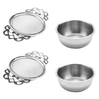 Tea Strainers with Drip Bowls (4-Pack); Elegant Stainless Steel Loose Leaf Tea Strainers