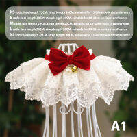 GNStore[COD] ลูกไม้สุนัขแมวผ้าพันคอคอปก VINTAGE ผ้าพันคอกับ bowknot Bells PET Bib Dog