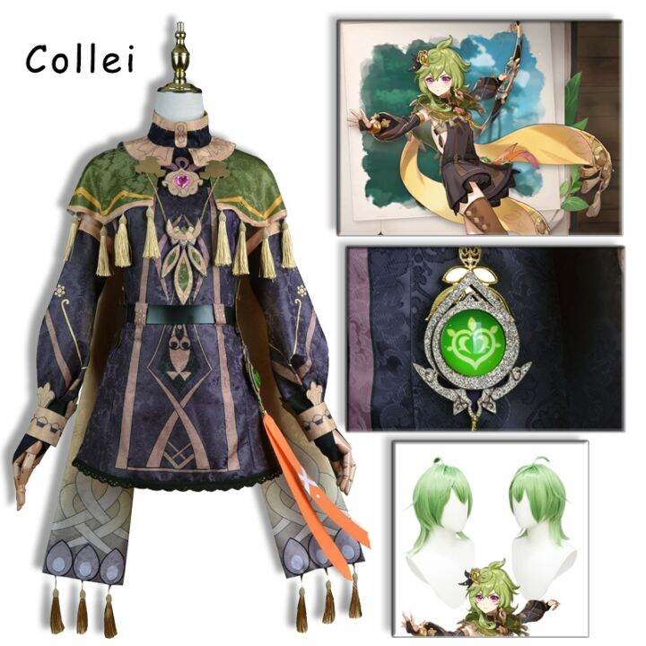 Genshin Impact Collei Cosplay Costume Halloween Party Uniform Wig ...